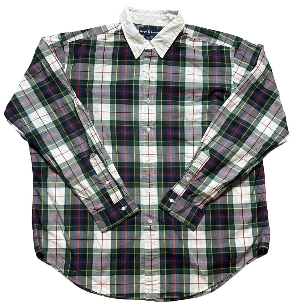 Ralph Lauren Classic Fit Tartan Plaid Long Sleeve Shirt Contrast Collar Mens XXL